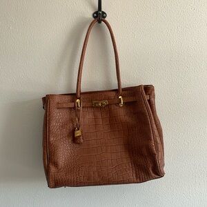 Ashneil Brown Leather Gator Print Medium Tote Bag